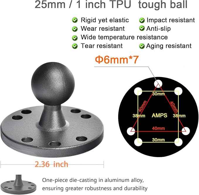 Heavy-Duty Tablet Mount, Aluminum Arm, Screw-Locked Holder, Industrial AMPS Base – Fits RAM B Size – Truck, Car, RV Dash, Desk, Wall Mount – 7–12.9" iPad Pro, Air, Mini, Galaxy Tab Holder