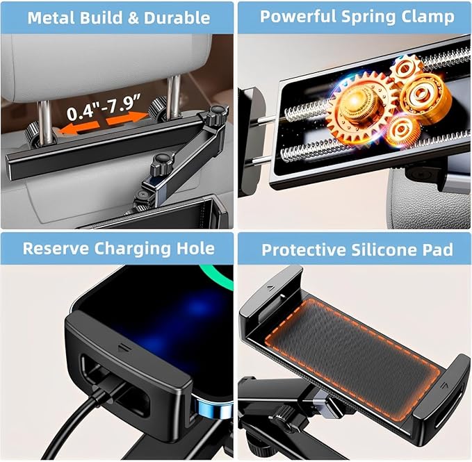 Foldable Car Headrest Mount - Universal Tablet Holder for 5.1-15.6" Phones & Tablets, iPad, Samsung, Switch | Compact Backseat Stand for Kids Long Drive Travel Essentials