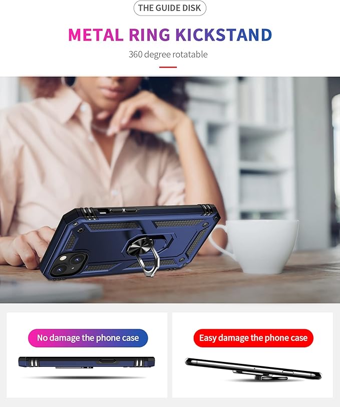 IKAZZ for iPhone 14 Plus Case 6.7 Inch with Screen Protector,Military Grade Shockproof Heavy Duty Protective Phone Cover Pass 16ft Drop Test with Magnetic Kickstand Car Mount Holder,Blue