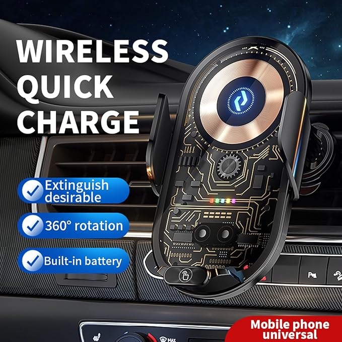 Wireless Car Charger Car Phone Holder Mount Wireless Charging Transparent Compatible Charging Air Vent Mount Phone Holder fit for All Android Smartphone(Gold)