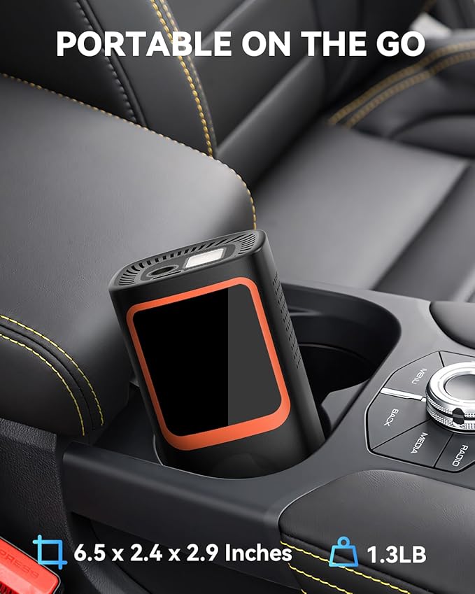 Tire Inflator Portable Air Compressor - 150PSI Cordless Air Pump for Car Tires with Pressure Gauge & LED Light, 3X Faster Inflation Electric Air Compressor for Car Bikes, Motorcycle, Ball