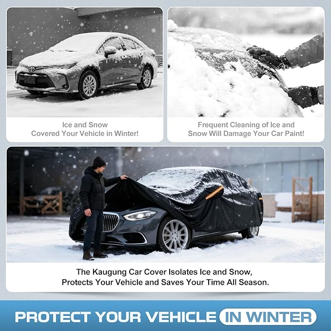 10 Layers Car Cover for Automobiles Waterproof All Weather, Full Exterior Cover with Repair Patches, Winter Rain Sun UV Protection, Fits Porsche 911, Chevy Corvette etc.