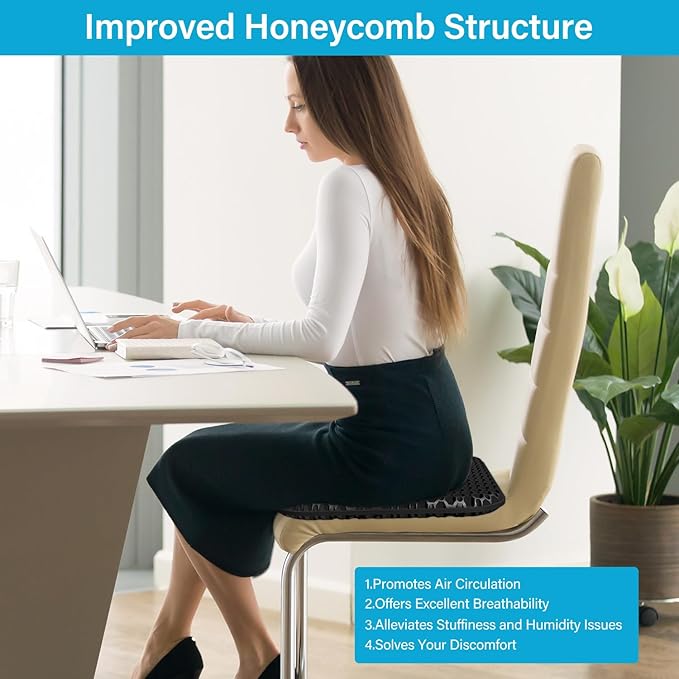 Gel Seat Cushion for Long Sitting With handle-Large & Thick & Soft & Breathable-Gel Cushion for Wheelchair, Gel Chair Cushion for Hip Pain, Gel Seat Cushion for Office Chair (Black, 18 x 17 inches)