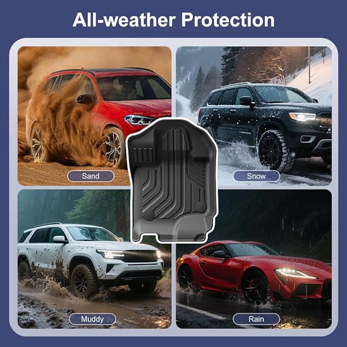 TPE Car Floor Mats for Ford F-150 2015-2025 & F150 Lightning 2022-2025 SuperCrew (Rear w/o Fold Flat Storage), Custom Fit Carpet Floor All Weather Truck Mats - Front and Rear Row, 3PCS