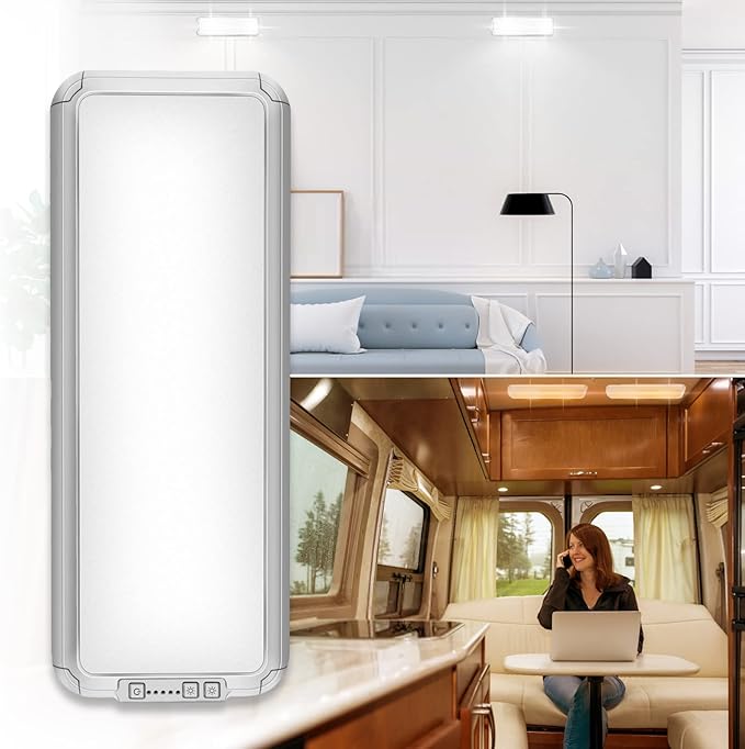 Miady RV LED Interior Light 1500 Lumen 16.5" x 6.3", Thin 12 Volt Ceiling Lights with 5 Levels of Dimming and 3 Color Temperature 3500-6500K Switches, for Car/Trailer/Camper/Boat, Pack of 2 (Silver)