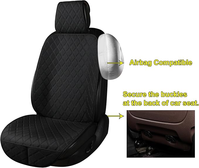 ENOGE Linen Car Seat Cover, Front Car Seat Covers, Driver Seat Protector with Soft & Breathable Cloth Fabric for All Seasons Universal Fits Most Automotive, Van, SUV, Truck (Black, 1 Front)