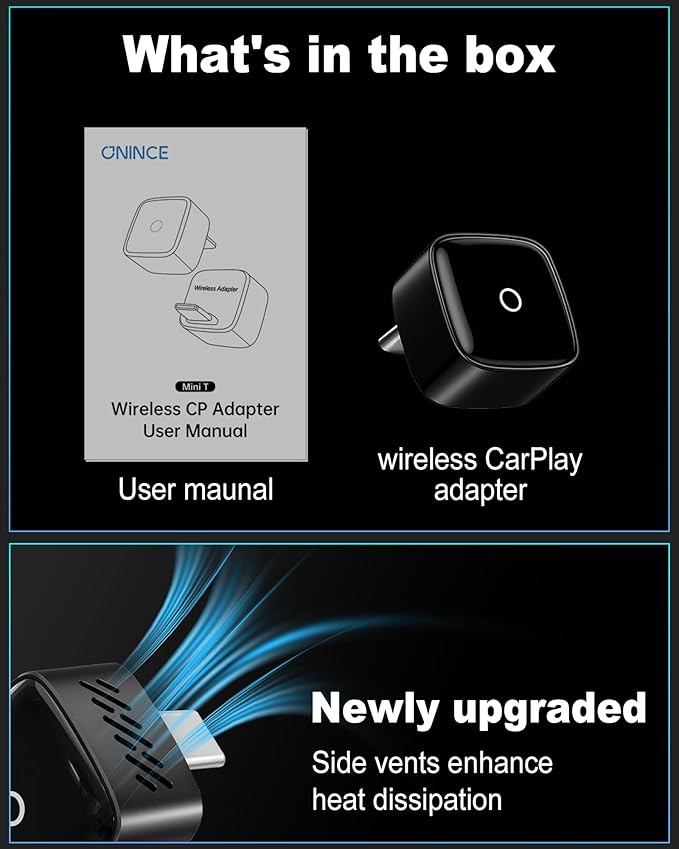Wireless CarPlay Adapter USB C (2025 Upgrade), only for USB C – Convert Wired to Wireless, Stable Connection, Mini Apple Carplay Adapter for OEM Wired CarPlay Cars