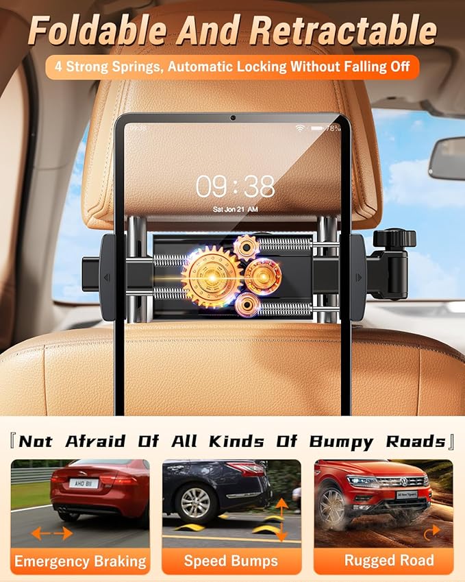 Extension Arm Tablet Holder for Car Headrest Adjustable iPad Holder for Car Backseat Rear Facing for Kids Baby, Car Mount Fit 4.7"-13" Cell Phone iPad mini Air Pro 12.9 Switch Fire Tablet