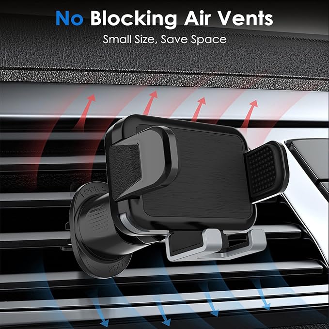 Phone Mount Holder for Car Vent 2023 Upgraded Aluminum Gravity Car Phone Holder Mount with Anti Overload Metal Hook Clip Hands Free Cell Phone Holder for iPhone 15 Pro Max 14 13 Large Phones