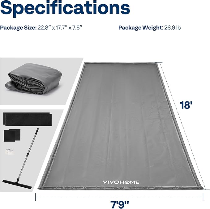 VIVOHOME Containment Mat (7'9" x 18') with Stay Put Corner, PVC Garage Floor Mats, Heavy Duty Garage Parking Mat with a Squeegee, Gray
