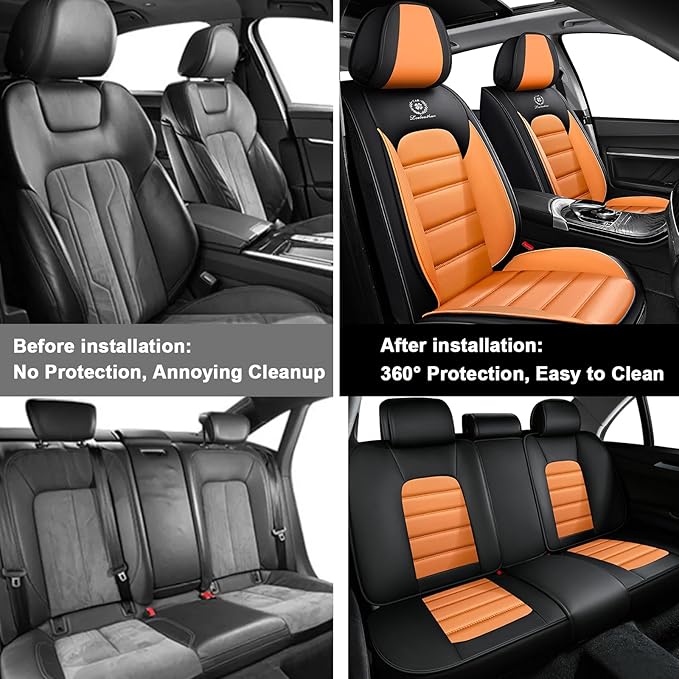 5 Seat Covers for Toyota RAV4 2000-2026 Breathable Car Seat Covers,Anti-Slip Waterproof Car Seat Protectors with Airbag,Automotive Vehicle Cushion with Storage Pockets (Standard,Orange)