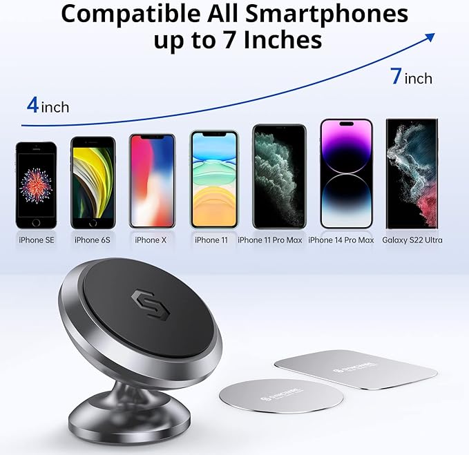 SYNCWIRE Magnetic Phone Car Mount, Car Phone Holder for Dashboard, Cell Phone Car Kits, 360° Adjustable Magnet Cell Phone Mount Compatible with iPhone, Samsung, LG, GPS, Mini Tablet - Gray