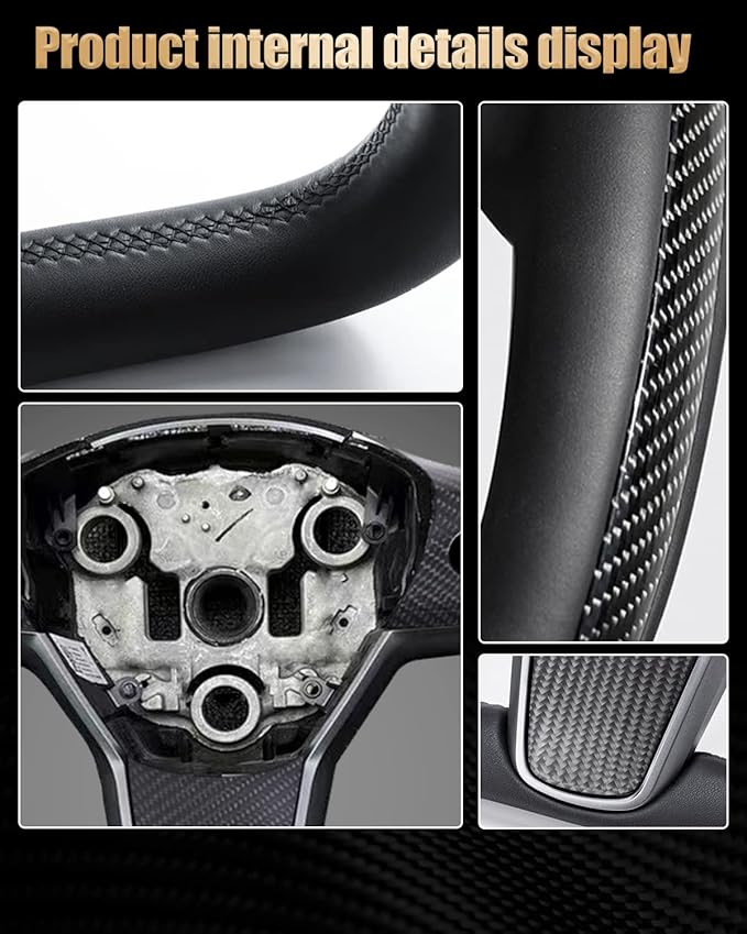 ZIMABLUE Yoke Steering Wheel for Model 3/Y-2017-2023 Real Carbon Fiber Steering Wheel with Heating Function Compatible with Tesla Model 3 Y