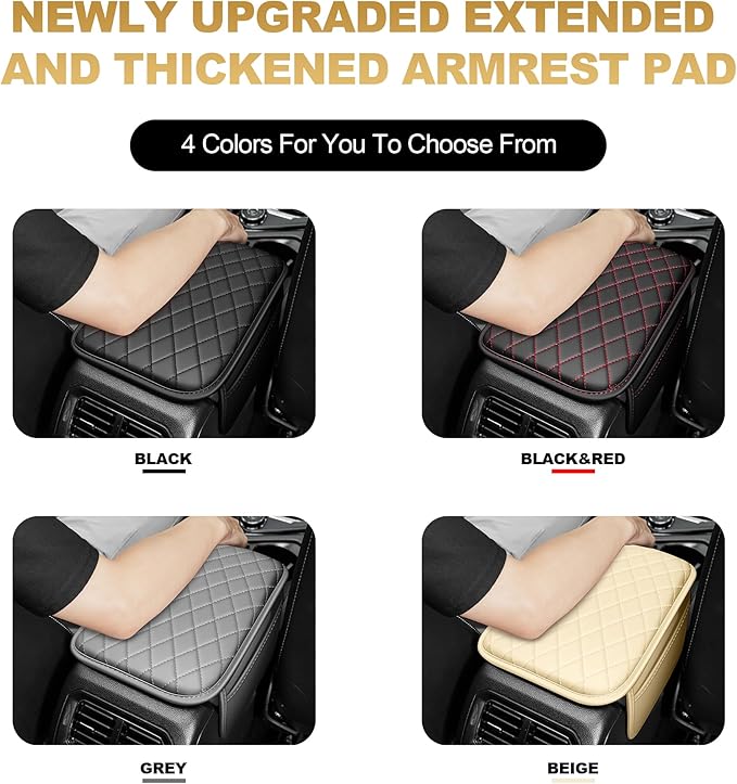 Car Armrest Cover Fit for Acura TLX Leather Center Console Cover Cushion with 2 Storage Bags(Black)