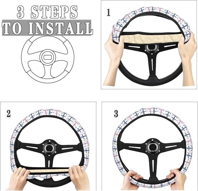 Anchors Compass Steering Wheel Covers Anti-Slip Elasticity Car Accessories Steering Wheel Protector Universal 15 Inch for Cars SUV Vehicle Truck