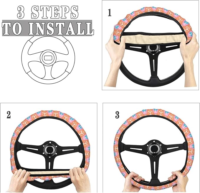 Peace Sign Steering Wheel Covers Anti-Slip Elasticity Car Accessories Steering Wheel Protector Universal 15 Inch for Cars SUV Vehicle Truck