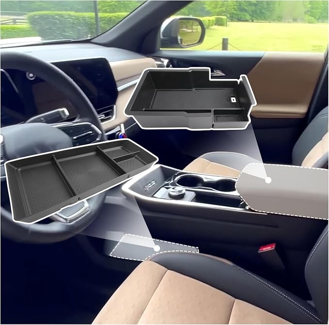 SXCY 2PCS for 2025 2026 Chevrolet Equinox Accessories for 2025 2026 Equinox Center Console Organizer Console Tray for 2025 2026 Equinox Console Organizer Armrest Storage Box Black Mats(Armrest+Under)
