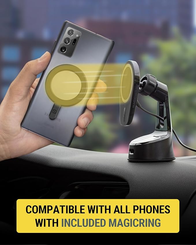 Scosche MPQ6 Magnetic Phone Holder for Car Dashboard/Windshield, 15W Wireless Fast Car Charger Stand, Hands Free Cell Phone Mount Compatible with iPhone 17/16/15/14/13/12 Series & MagSafe Case