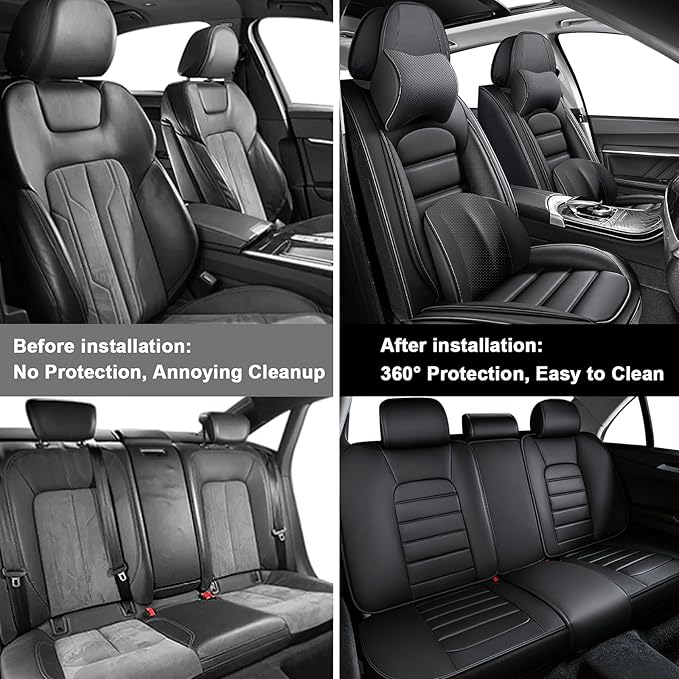 5 Car Seat Covers for Toyota RAV4 2000-2026 Breathable Leather,Waterproof Car Seat Protectors with Comfort Headrest Pillows,Automotive Vehicle Cushion with Storage Pockets (Luxury,Black)