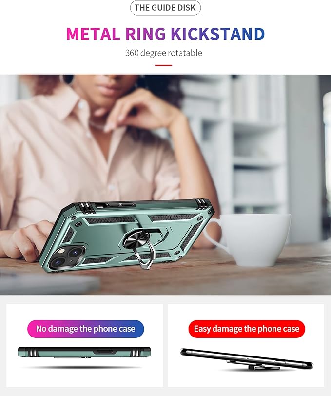 IKAZZ for iPhone 14 Plus Case 6.7 Inch with Screen Protector,Military Grade Shockproof Heavy Duty Protective Phone Cover Pass 16ft Drop Test with Magnetic Kickstand Car Mount Holder,Turquoise