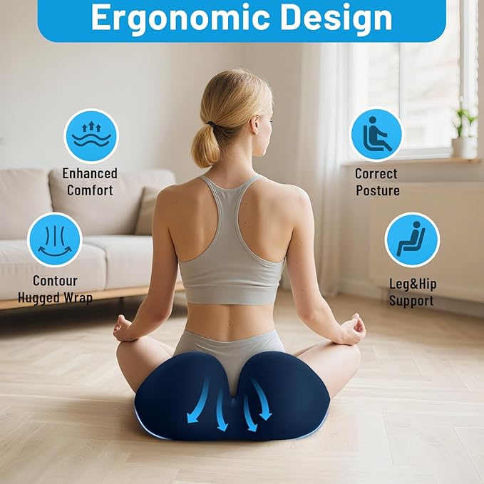 Seat Cushion, Memory Foam Office Chair Cushions, Ergonomic Curved Design for Sciatica, Tailbone, Coccyx, Seat Support for Car, Desk Chair, Wheelchair, Enhances Long Sitting Comfort (Blue)