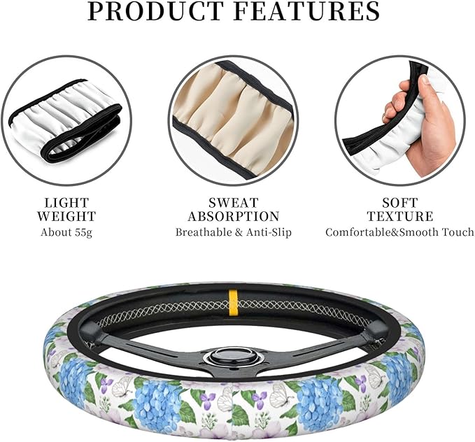 Dujiea Painting Flower Elastic Stretch Steering Wheel Cover, Anti-Slip and Durable Car Steering Wheel Accessories for Women Men, 15 Inch Universal Fit Car, Truck, SUV
