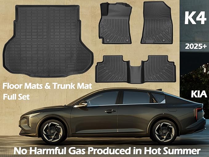 All Weather Car Floor Mats for 2025 Kia K4, Full Set Custom Fit for New KIA Forte K 4 with Cargo Trunk Mat Carpet Protector Cover Guard Liners Accessories