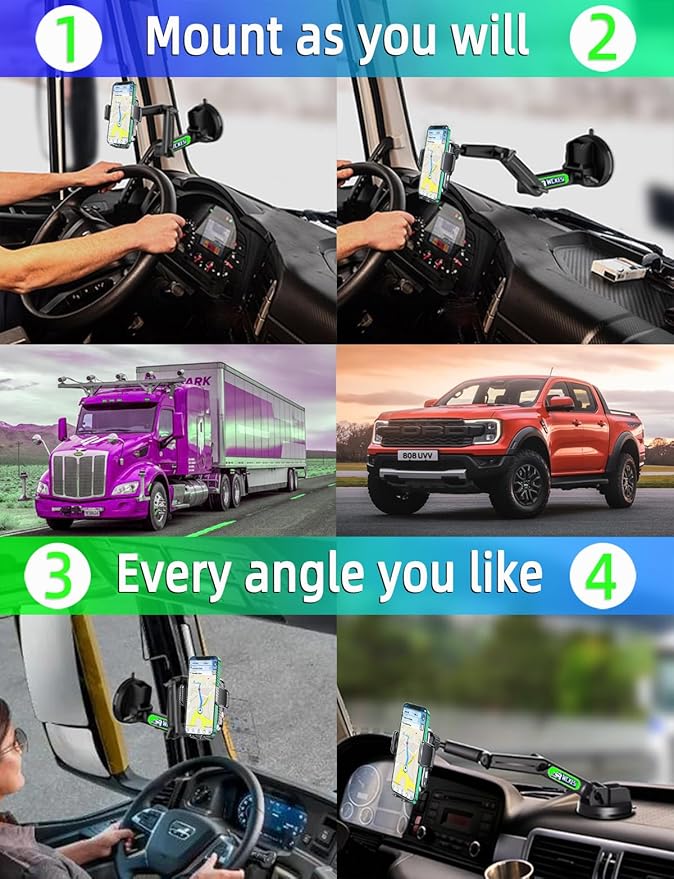 Truck Phone Holder Mount Wireless Charger Heavy Duty for Car 15W Smart Fast Charging 14 inch Long Arm Pickup Truck Windshield and Dashboard,Truck Accessories,for iPhone Samsung LG