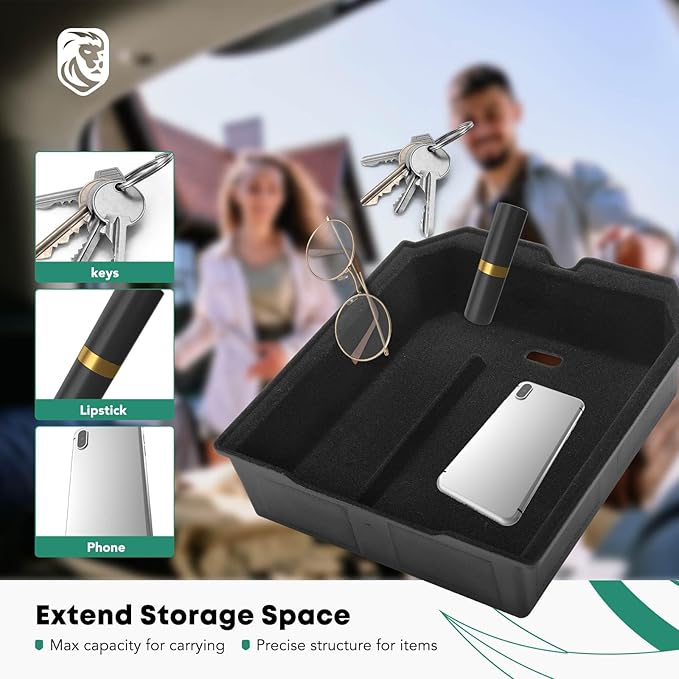 YHTAUTO Center Console Upper Tray Fit 2024 2025 Tesla Model 3 Highland, Center Control Console Storage Box with Sunglass Holder Non-Slip - Flocking Inside Interior Accessories 1PC