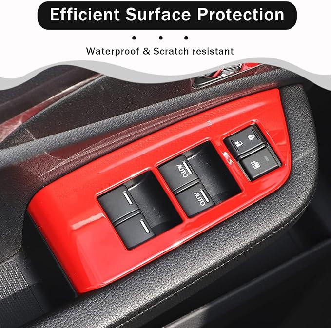 Armrest Box Handle Cover & Side Air Vent Cover & Window Lift Switch Panel Cover Trim Kit Compatible with Hond@ Pilot 2016-2022/ Passport 2019-2023 Accessories ABS (Red)