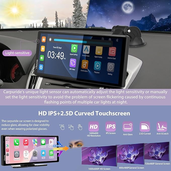 Carpuride Wireless Carplay & Android Auto with Dash Cam - 10.26 Inch HD IPS Touch Car Play Screen for Car, 4K Front & 1080P Rear Camera, Loop Recording, Bluetooth Audio, Mirror Link, GPS, Siri