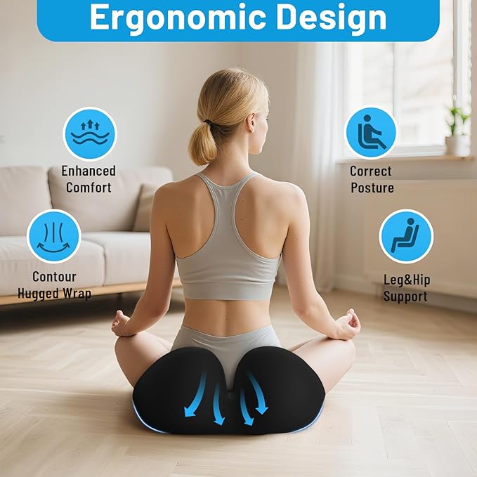 Seat Cushion, Memory Foam Office Chair Cushions, Ergonomic Curved Design for Sciatica, Tailbone, Coccyx, Seat Support for Car, Desk Chair, Wheelchair, Enhances Long Sitting Comfort (Black)