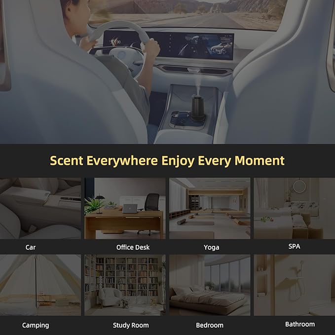 Waterless Oil Diffuser, Portable Car Diffusers for Essential Oils, Wireless Diffusers with 3 Mist Levels & Timer, ABS Material, Starry Night Light for Car Home Office, Includes 3 Scent Oils