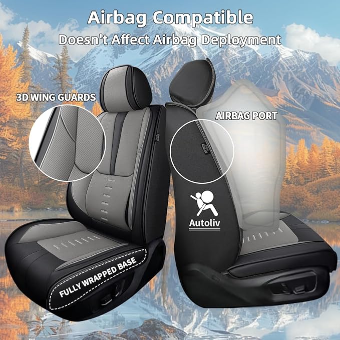 Seat Covers Fit for Chevrolet/Chevy Tahoe LT/LS/RST 2011-2024 2025 2026 Full Set Seat Covers Breathable 3D Lumbar Support Faux Leather Protector Car Seat Covers (Black & Grey)-2 Rows 5 Seats