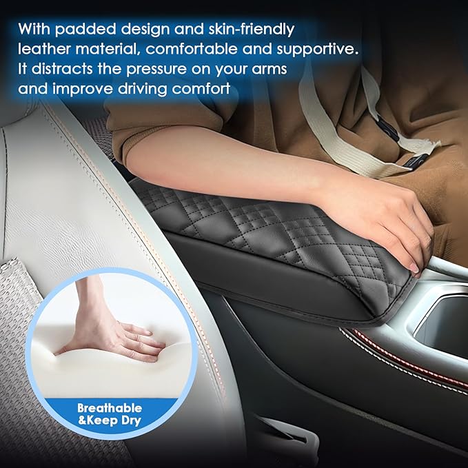 2025 2026 Kicks Center Console Cover for Nissan Kicks (S/SV/SR), Cushion &Comfy Leather Kicks Armrest Cover 2026 2025 Kicks Accessories (Padded)