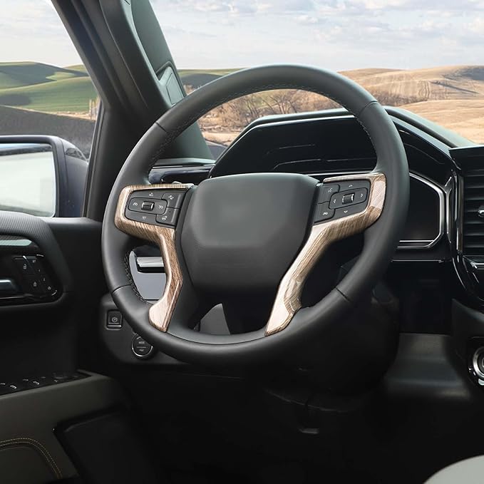 Voodonala for Chevy Silverado Steering Wheel Panel Cover ABS Antidust Carbon Fiber Black Style Steering Wheel Cover Trim Compatible with Chevy Silverado 2019+ (2Pcs/Set,Wood)