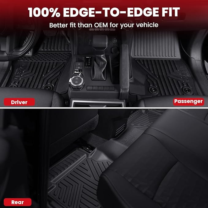 LASFIT Floor Mats for Toyota Tacoma 2024-2026 Double Cab Gasoline (Only Fit Manual) All Weather TPE Floor Liners for Custom Fit Tacoma Front&Rear 2 Row Mats (Not Fit Xtra Cab or Hybrid or Auto Trans)