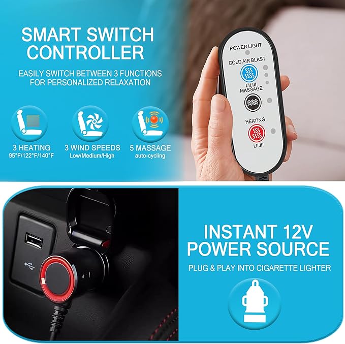 Summer Cooling Seat Cover for Car Front Seat Massage Hot Cooling Car Seat Cushion Ventilated Seat Cover Winter Car Seat Cooling Pad 12V 16 Fans Seat Cooler Pad (Black)