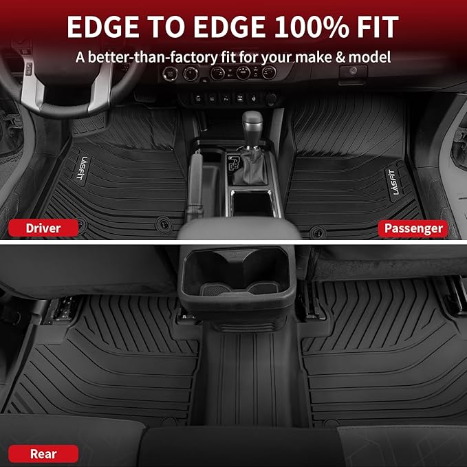 LASFIT Front Mats Fit for Tacoma 2016-2023 (Only Fit Auto Tran), Custom Fit All Weather Protection Durable TPE Floor Liners for 2024 2025 2026 Tacoma Accessories Front Row Car Mats, Black