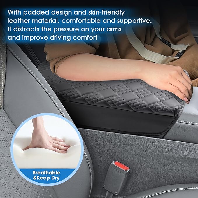 2025 2026 Murano Accessories Center Console Cover for Nissan Murano (SV/SL/Platinum), Cushion &Comfy Leather Armrest Cover 2026 2025 Murano Accessories (Padded)