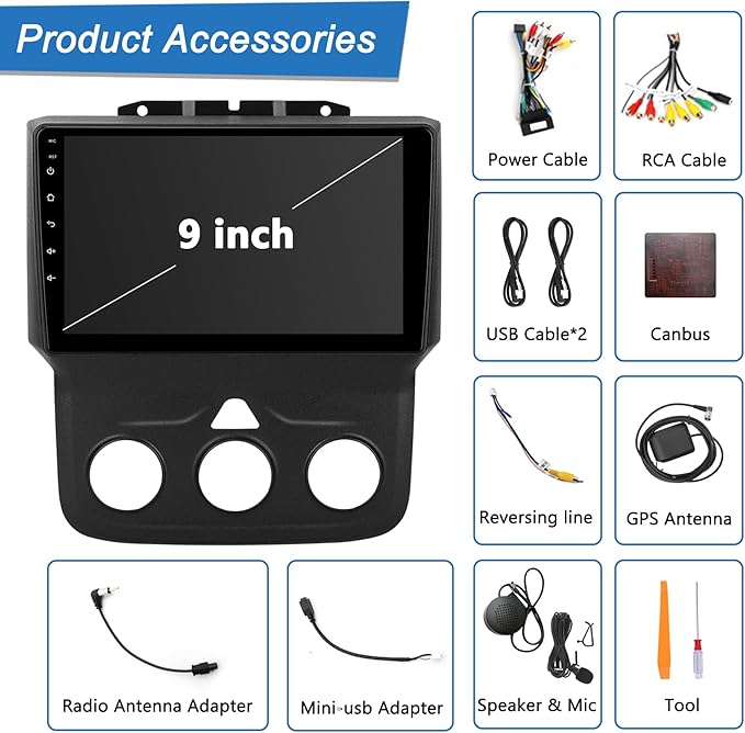 for Dodge RAM 1500 2500 3500 Car Stereo Radio, Android 13 2G+64G Head Unit with Wireless Carplay/Android Auto for 2013 2014 2015 2016 2017 2018 Ram, 9 inch IPS Touch Screen Bluetooth WiFi SWC GPS Navi