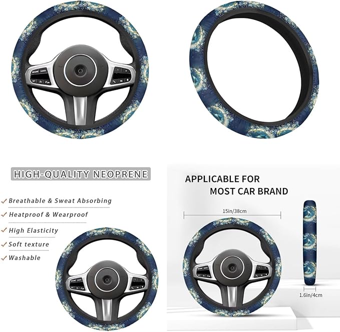 6 PCS Blue Starlit Sky Car Steering Wheel Cover Butterfly Car Interior Decor Handbrake Cover Cup Coaster Universal Fit Auto,Suvs,Truck