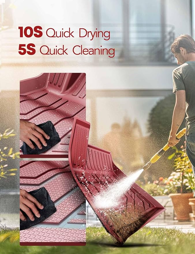 YHTAUTO Custom Fit Red Floor Mats for 2024 2025 Tesla Model 3 Highland, All Weather TPE Car Mats Carpet, Front Rear Trunk Cargo Liner, Rear Storage Liner Mats, Anti-Slip Waterproof Orderless, Set of 6