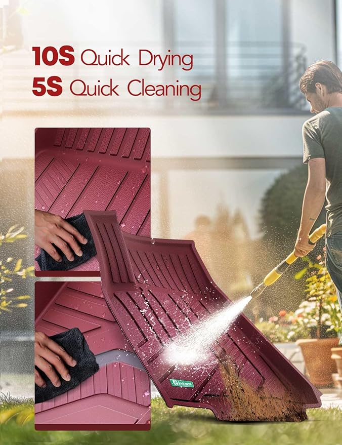 YHTAUTO Custom Fit Light Red Car Floor Mats for Tesla Model Y 2025-2020 (5-Seat) Not for Juniper, 1st & 2nd Row All Weather TPE Car Carpet Liners, Anti-Slip Waterproof, Automatic Mats, Set of 3