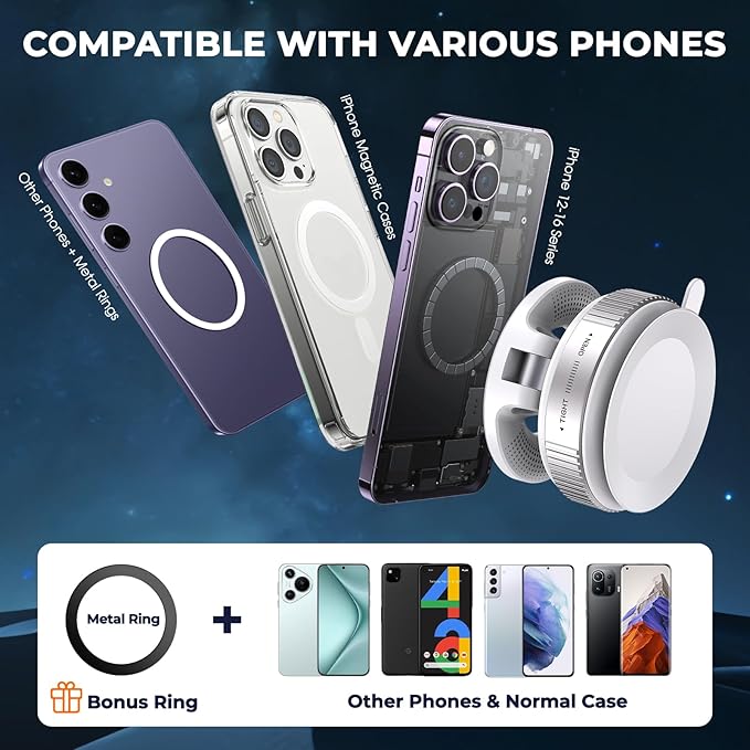 Vacuum Magnetic Phone Holder, Vacuum Magnetic Car Phone Mount, Vacuum Suction Phone Holder for Car/Gym/Kitchen/Mirror/Smooth Surface, Compatible with Magsafe iPhone and All Smartphones