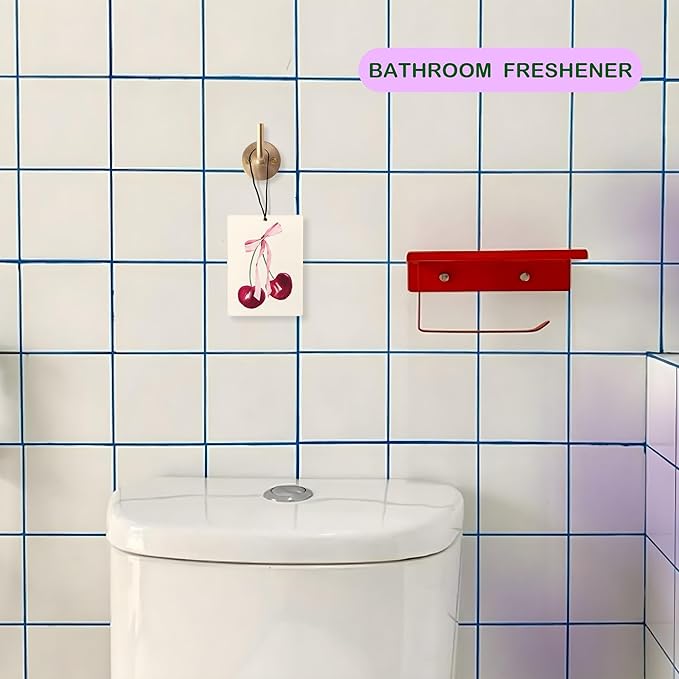 Cute Pink Air Freshener for Car, Coquette Pink Bow Cherry Matchbox Do It for the Plot Air Freshener Hanging 3 Pcs for Cars Closet Drawer or Books, Girly Preppy Car Mirror Decor for Women