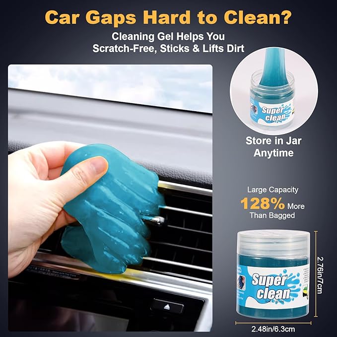 8-Piece Car Interior Cleaning Kit - 160g Jarred Gel (128% More Than 70g), Boars Hair Brushes, High-Density Microfiber Cloth, Ultra-Soft Duster - for Cars, Trucks