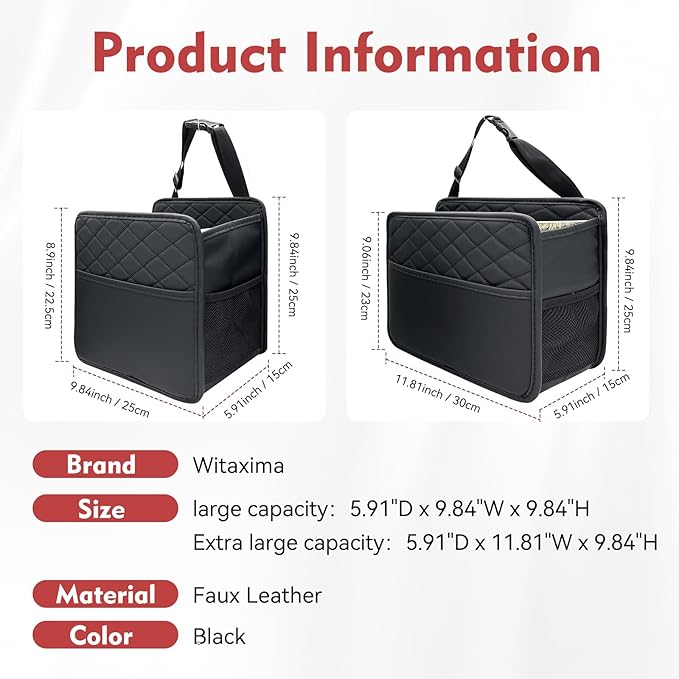 Upgraded Extra Large Car Seat Organizer Backseat with 3 Storage Pockets, Multipurpose Car Organizer Hanging Car Trash Bag Can Premium PU Leather Garbage Can 3 Gallon Large Capacity, Black.