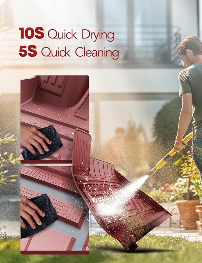 YHTAUTO Floor Mats Compatible with Tesla Model 3 2021-2023, All Weather TPE Front Rear Cargo Liner, Rear Storage Mats, Model 3 Accessories, Red, Set of 6