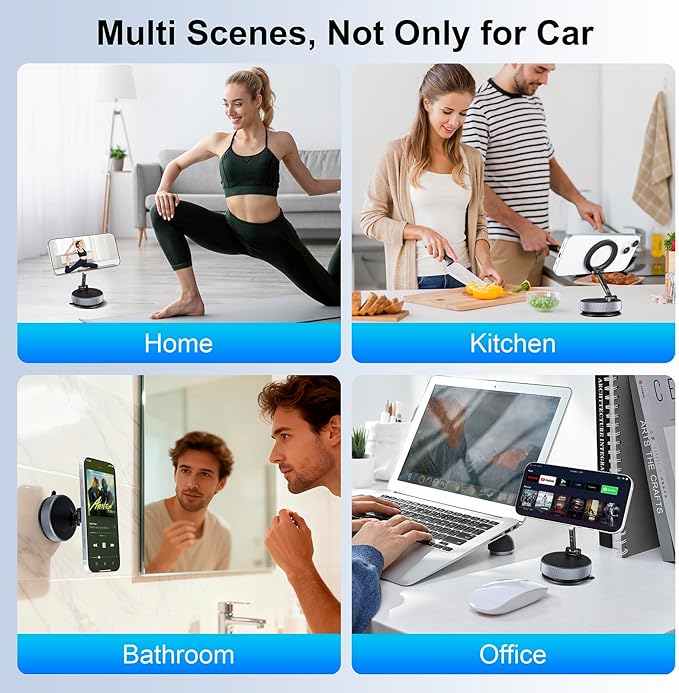 Vacuum Magnetic Suction Phone Holder,360° Adjustable Magnetic Car Phone Holder ,Foldable and Retractable Hands-Free Suction Cup Phone ,Phone Holders for Your Car/Gym/Mirror Mount for iPhone & Android